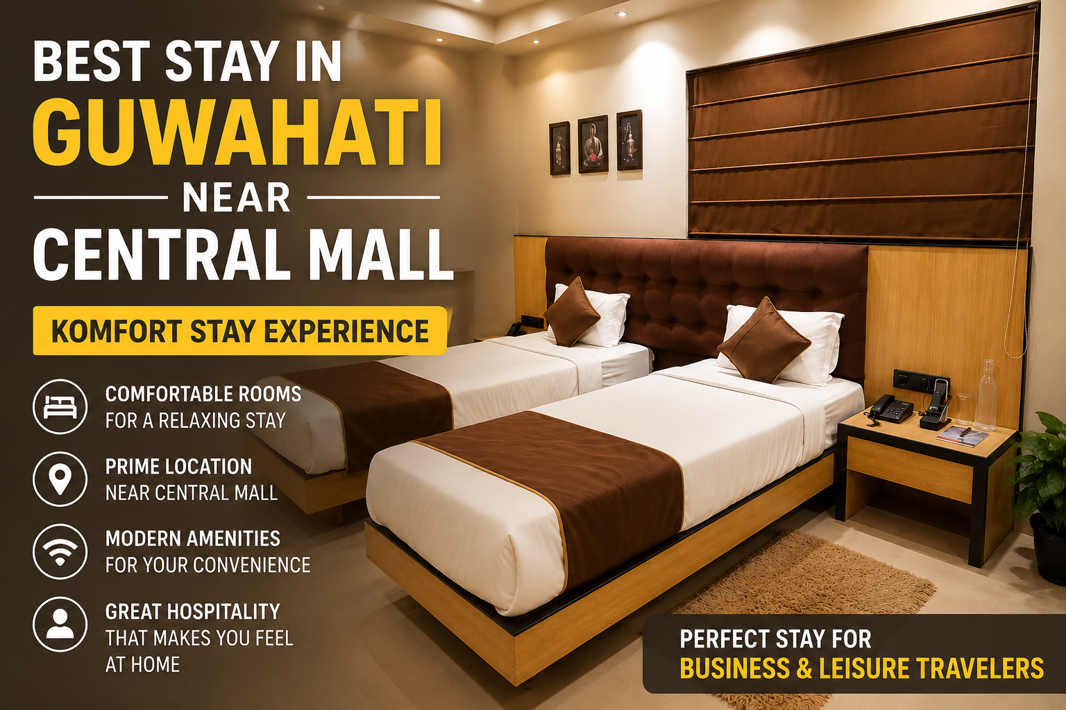 Modern hotel room at Komfort Stay Guwahati near Central Mall offering comfortable and affordable accommodation